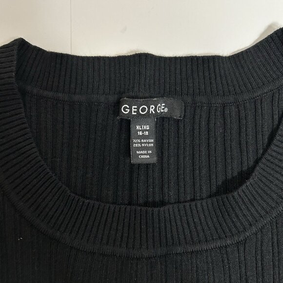 George Women Black Sweater Ribbed 3/4 Sleeves Scoop Neck Lightweight Sz XL - Picture 5 of 6